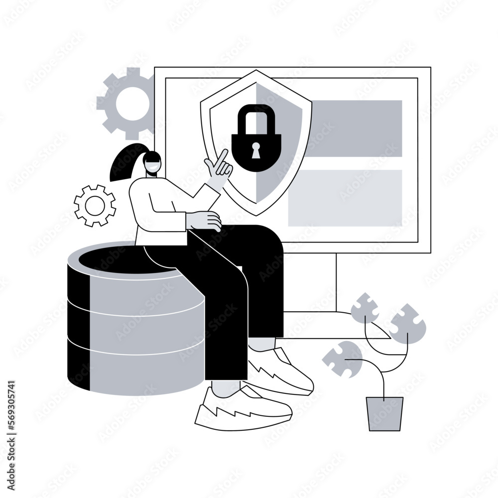 Poster cyber security abstract concept vector illustration. protection of networks and data from damage, un