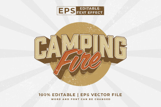 Editable text effect - Camping Fire 3d Vintage template style premium vector - Powered by Adobe