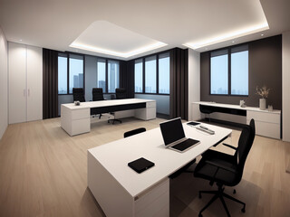 modern office with phone and computer