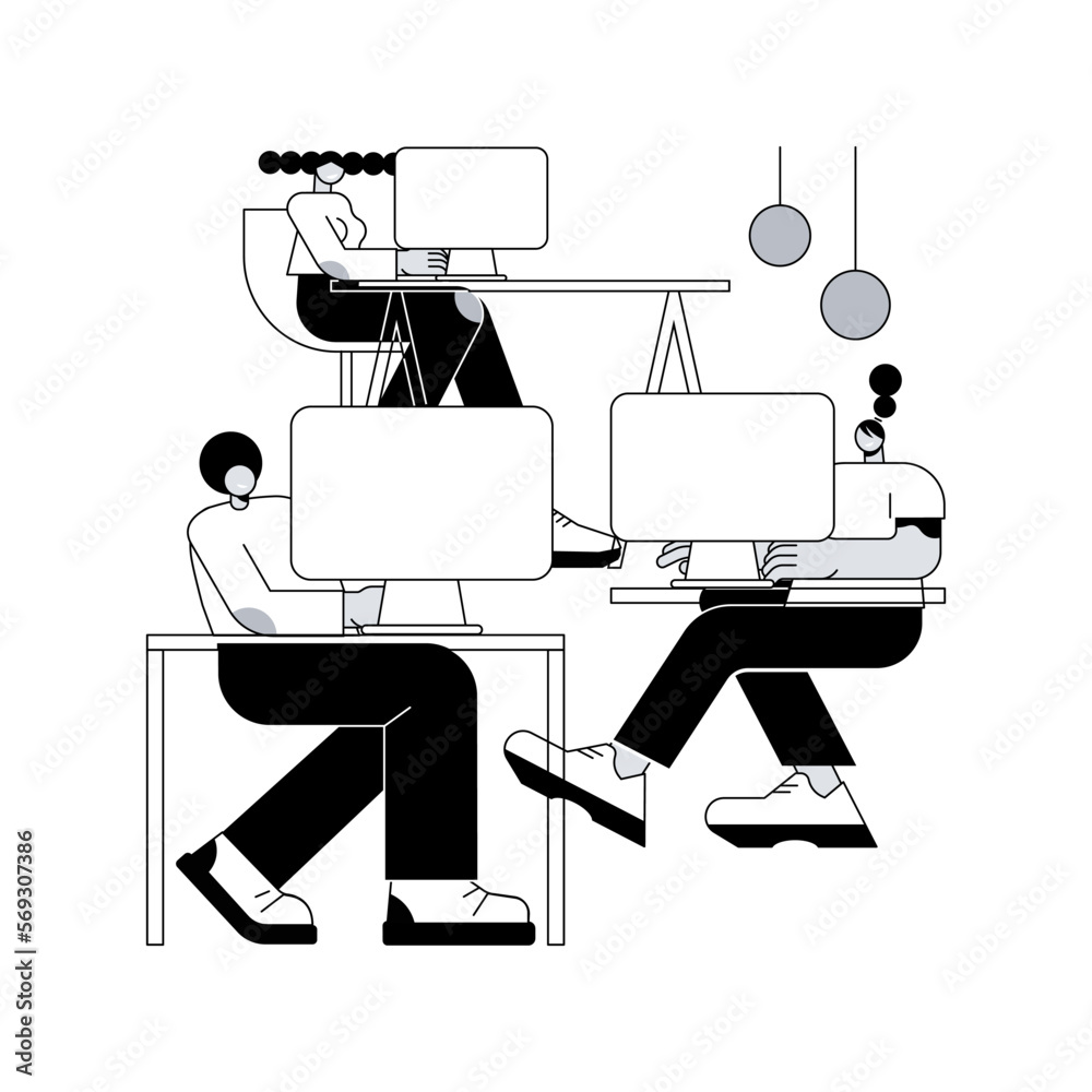 Poster computer lab abstract concept vector illustration. advanced computer skills, information technology 