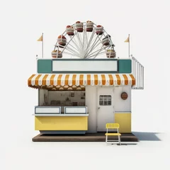 Deurstickers Detailed illustration of a vintage retro state fair carnival stall store food stand isolated on a white background, generative ai © InputUX