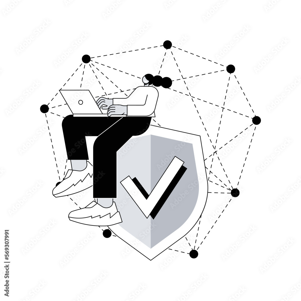 Poster decentralized application abstract concept vector illustration. digital application, blockchain, p2p