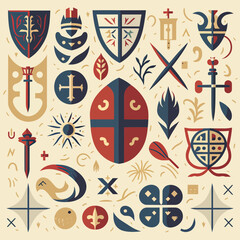 Set Of Medieval Symbols. Editable Vector Illustration