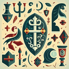 Set Of Medieval Symbols. Editable Vector Illustration