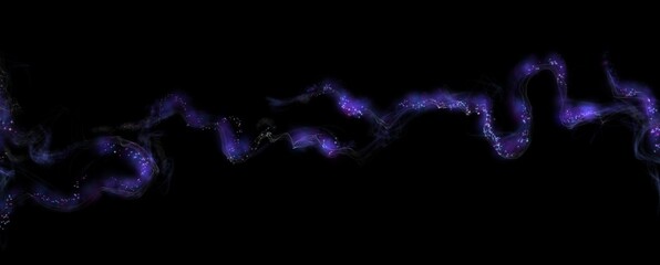 Violet plume of glowing smoke, black abstract background. Effect isolated in dark futuristic digital art, waves dynamic transparent composition