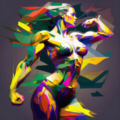 Generative AI Colorful Abstract Male & Female Muscular Body Art, Fit and Toned Body, Workout, Muscular