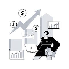 Sales forecasting abstract concept vector illustration. Business strategy planning, marketing forecasting method, sales software, revenue management, retail income, profit plan abstract metaphor.