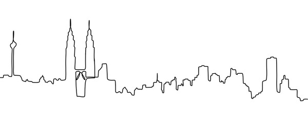 Fototapeta premium City skyline is drawn in one line art style. Printable art.