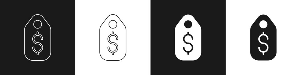 Set Price tag with dollar icon isolated on black and white background. Badge for price. Sale with dollar symbol. Promo tag discount. Vector