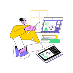 Graphic design classes isolated cartoon vector illustrations. Girl drawing on tablet and watching professional online tutorial on digital art, making graphic design hobby vector cartoon.