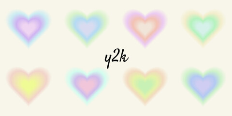 Blurred heart set with gradient, in y2k style, pastel colors