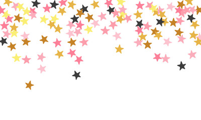 Luxury black pink gold stars random vector illustration. Little starburst spangles Noel decoration particles. Isolated stars random wallpaper. Spangle particles gift decor.