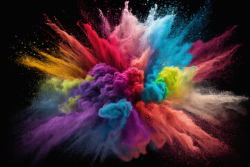Holi powder explosion, colorful powder blast. Holi Festival. Generative AI.