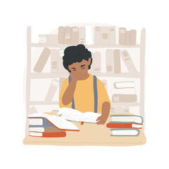 Psychological test isolated cartoon vector illustration. Sad child is sitting with many books at the table, gifted child psychological issue, emotional intelligence for kids vector cartoon.