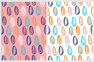 Abstract Doodle Seamless Vector Patterns. Colorful Spots Isolated on a Pastel Pink and White Background. Simple Cute Freehand Geometric Repeatable Print ideal fo Fabric, Textile. Girly Pattern.