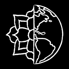 Fototapeta premium World globe with flower symbol, Vector | Lotus flower and Earth Logo | Nature symbol | Balance | Biodynamics | Black background