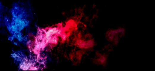 red and blue smoke abstract on black background 