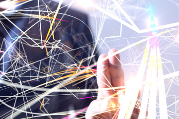 Global network. Blockchain. 3D illustration. Neural networks and artificial intelligence. Abstract