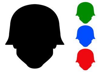 Icono avatar. Soldado del ejército. Silueta aislada de cabeza de hombre con casco de combate