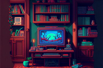 Game computer room in the style of the 90s.