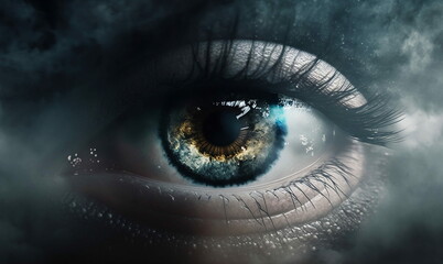 Fantastic magic beautiful eye. Close up shot. AI generated.