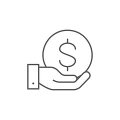 Hand with a coin lineal icon. Finance, payment, invest finance symbol design.