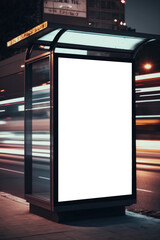 Bus Stop Billboard - Mockup - Urban City Background -Illustration - Generative AI