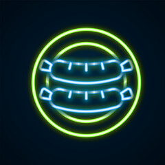 Glowing neon line Sausage icon isolated on black background. Grilled sausage and aroma sign. Colorful outline concept. Vector