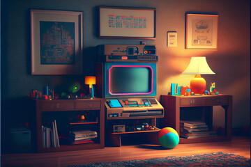 Game computer room in the style of the 90s.