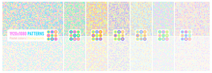 Multicolored pastel colors patterns, small circles with multiple random colors combinations. 1920x1080 dimensions with 2 pattern variations.