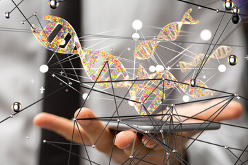 world Neural network 3D illustration. Big data and cybersecurity - connection