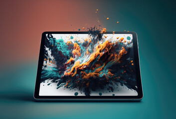 tablet computer on colorful background created with Generative AI technology