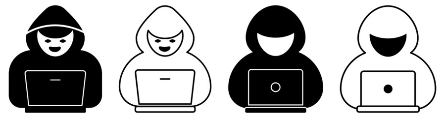 Computer hacker with laptop icon. Vector illustration isolated on white background