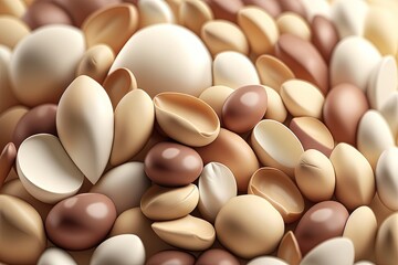  a pile of nuts is shown in this image with a brown and white shell on top of it and a brown and white shell on the bottom of the top of the nuts.  generative ai