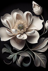 Paper cut style soft white Roses with black background, generative AI Art