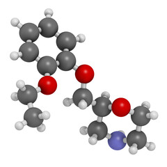 Viloxazine drug molecule. 3D rendering.