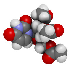 Triacetyluridine molecule. Prodrug of uridine. 3D rendering.
