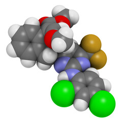Pyriminostrobin insecticide molecule. 3D rendering.