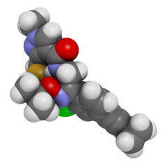 Pyrapropoyne fungicide molecule. 3D rendering.