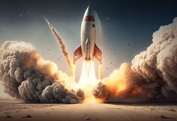 Naklejka premium starting spaceship rocket created with Generative AI technology