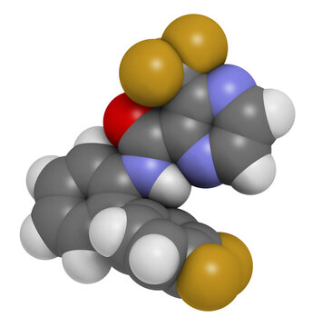 Pyraziflumid fungicide molecule. 3D rendering.