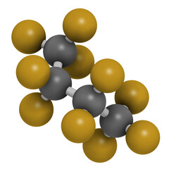 Perfluorobutane molecule. 3D rendering.