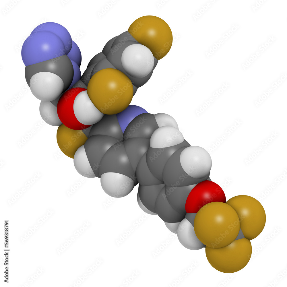 Poster Oteseconazole antimycotic drug molecule. 3D rendering.