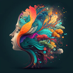 Woman having a colorful imagination - Generative AI