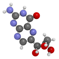 Neopterin biomarker molecule. 3D rendering.