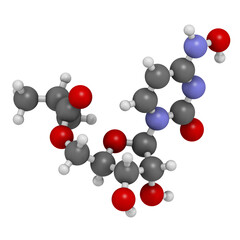 Molnupiravir antiviral drug molecule. 3D rendering.