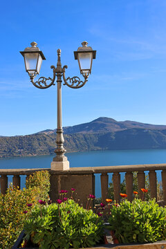 scenic view of Lake Albano from the town of Castel Gandolfo, south of Rome, Italy
