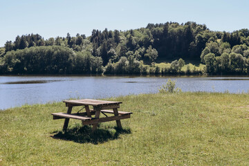 Landscapes around the Gour de Tazenat, a volcanic lake in Auvergne, France.