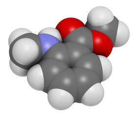 Methyl N-methylanthranilate cosmetic ingredient molecule. 3D rendering.