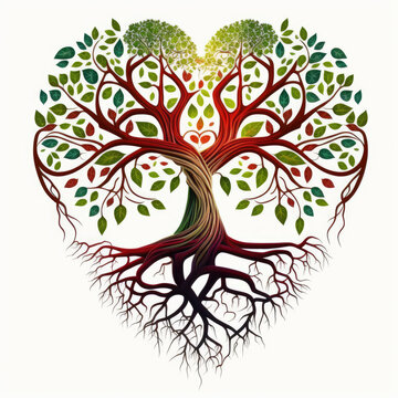 illustration of tree of life with its roots forming a heart, generative AI